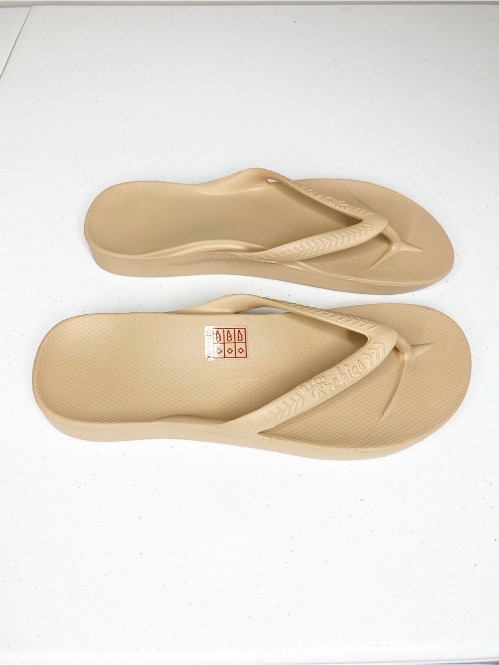 Archies Arch Supportive Flip Flops in Tan Size 7